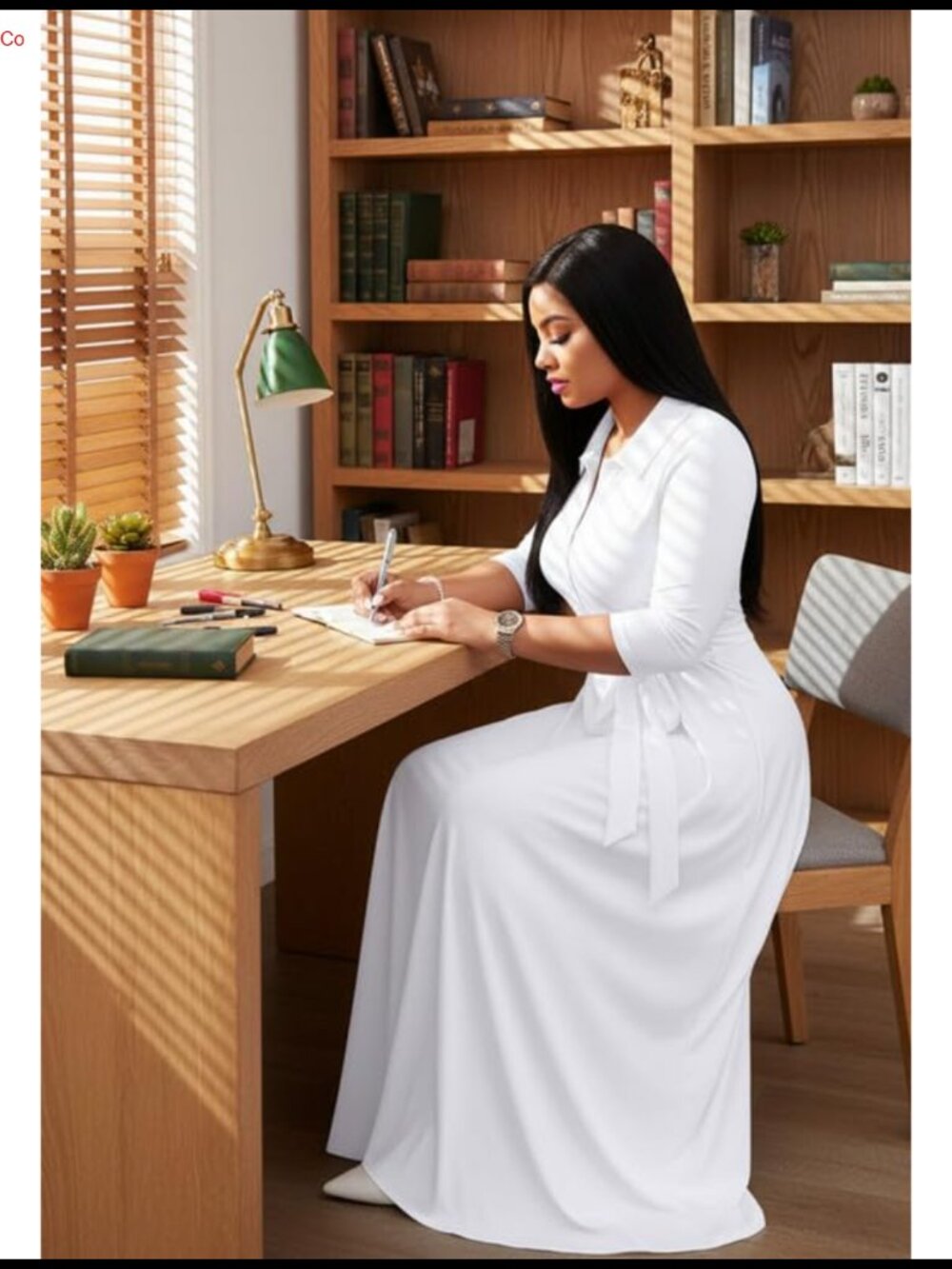 Women Maxi Dress V Neck 3/4 Sleeve Semi Formal Church Dress Pockets - Picture 4 of 6